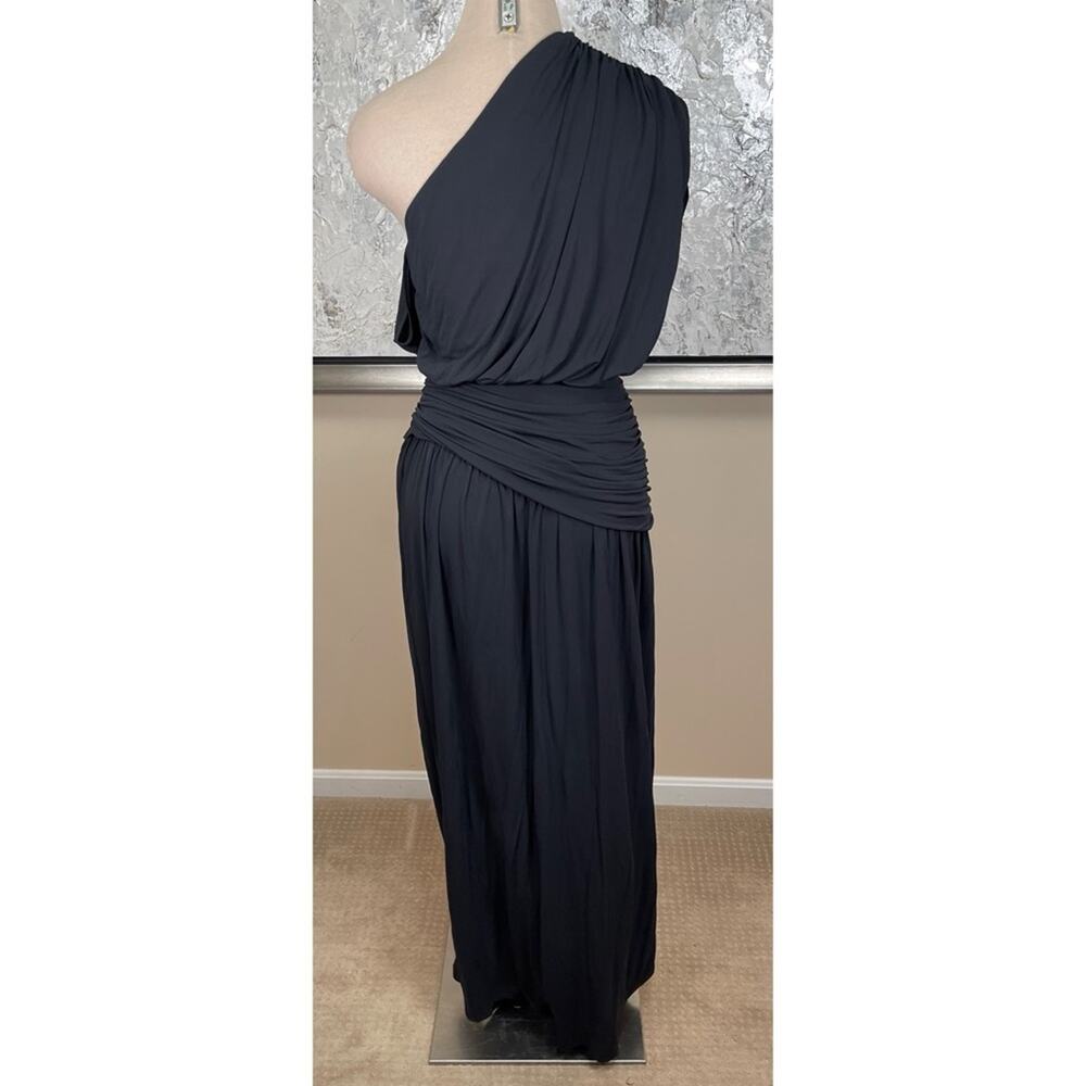 HELSA Apollo One Shoulder Ruched Draped Jersey Caviar Black Maxi Dress Size M - Picture 5 of 7